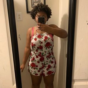 Red and white halter romper